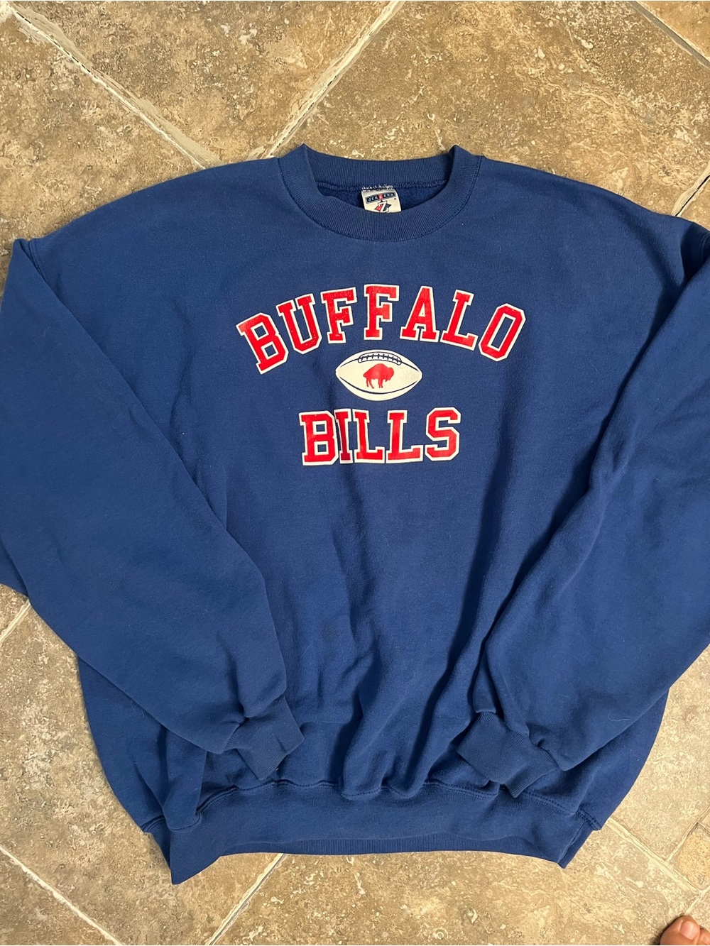 Jerzees Blue Buffalo Bills Crewneck with Red & White Logo